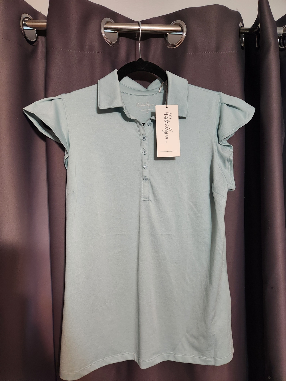 Walter Hagen Blue Green Polo Shirt with Flutter Sleeves